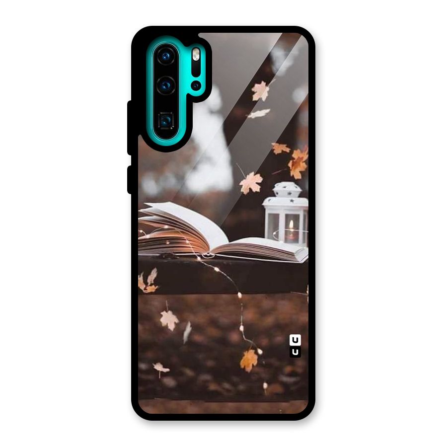 Book and Fall Leaves Glass Back Case for Huawei P30 Pro