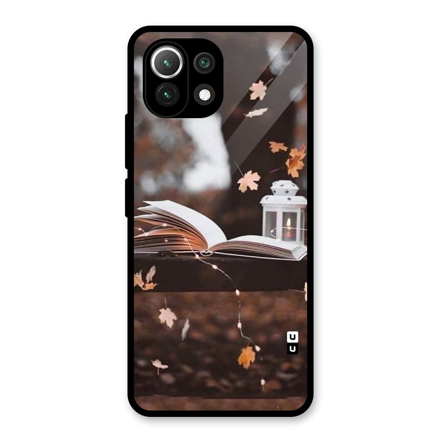 Book and Fall Leaves Glass Back Case for Mi 11 Lite