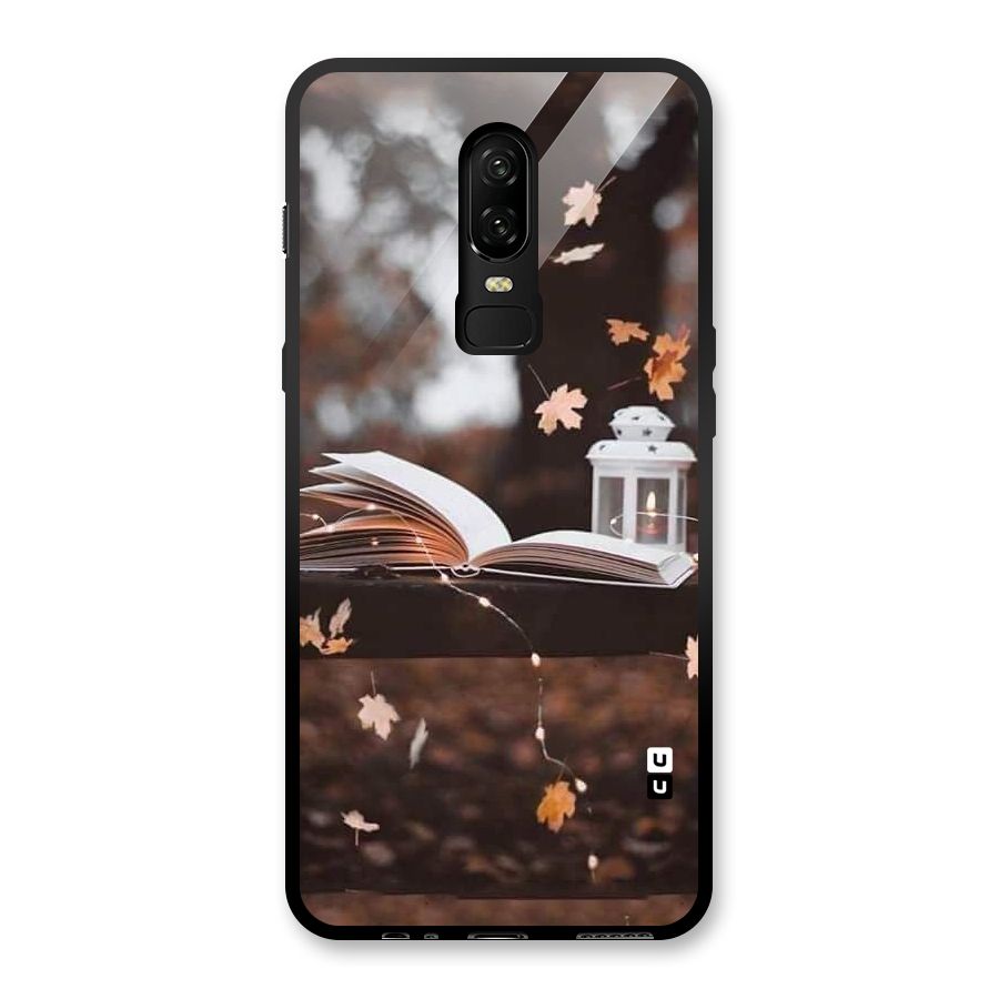 Book and Fall Leaves Glass Back Case for OnePlus 6