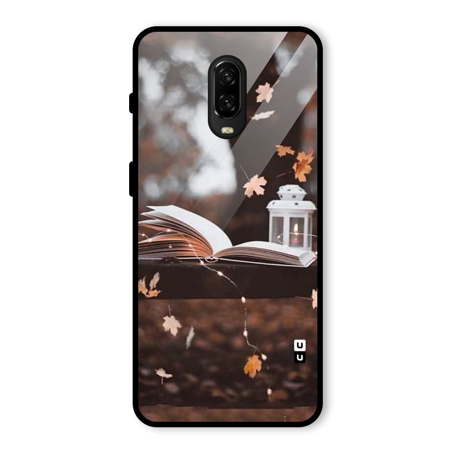 Book and Fall Leaves Glass Back Case for OnePlus 6T