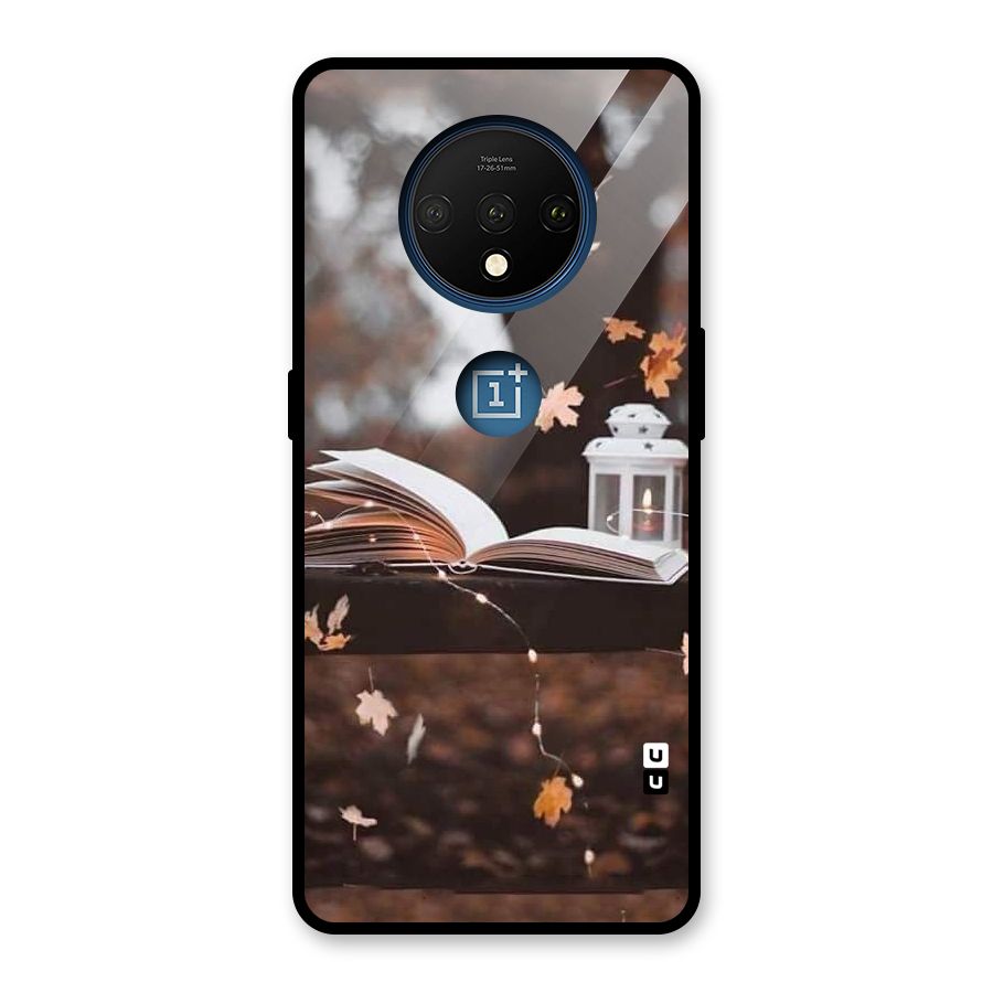 Book and Fall Leaves Glass Back Case for OnePlus 7T