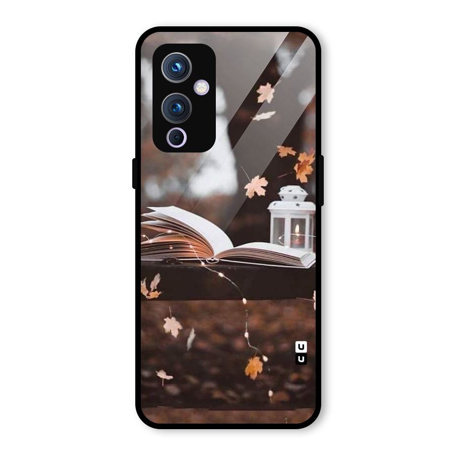 Book and Fall Leaves Glass Back Case for OnePlus 9