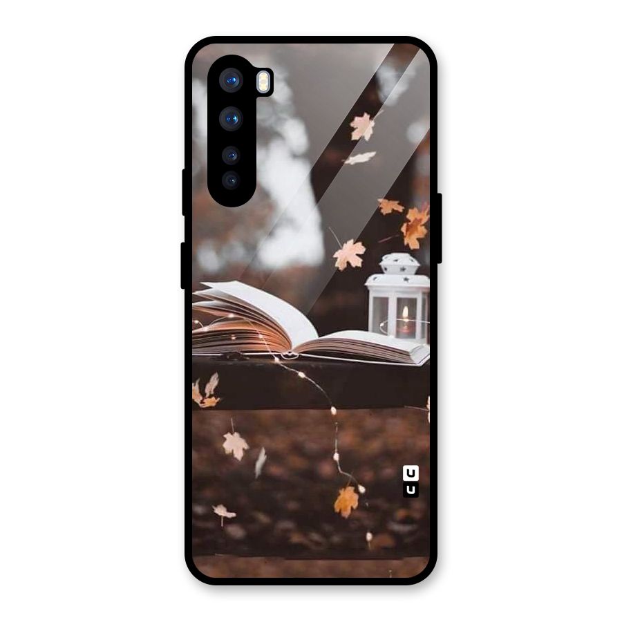 Book and Fall Leaves Glass Back Case for OnePlus Nord