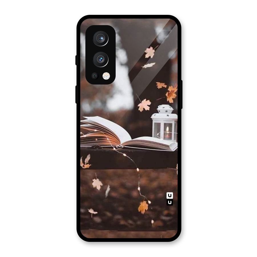 Book and Fall Leaves Glass Back Case for OnePlus Nord 2 5G