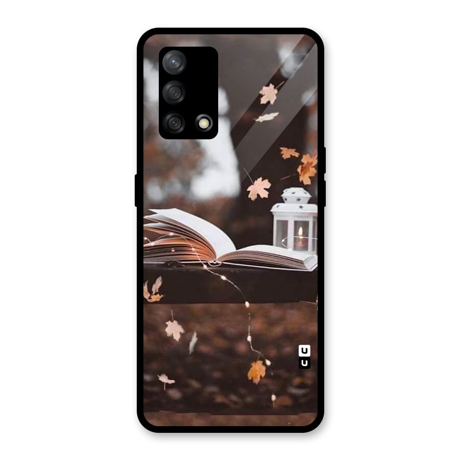 Book and Fall Leaves Glass Back Case for Oppo F19