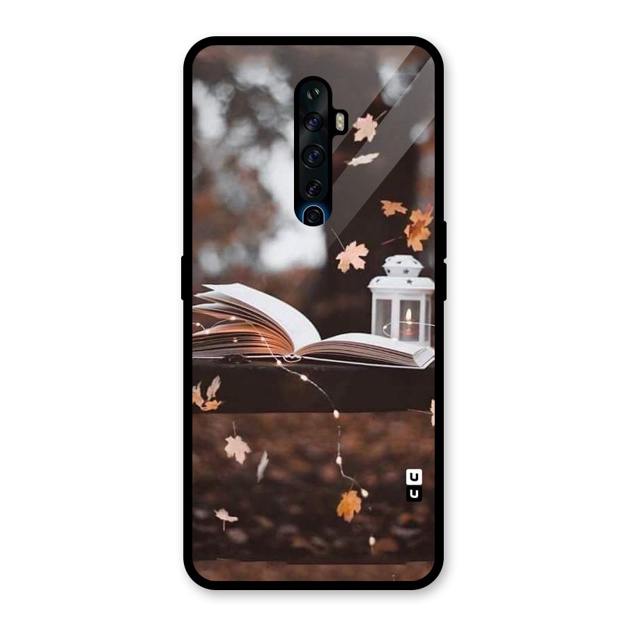Book and Fall Leaves Glass Back Case for Oppo Reno2 F