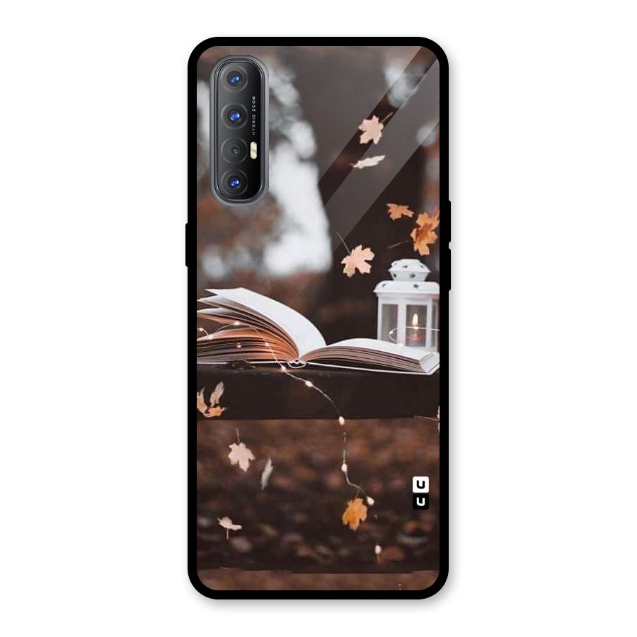 Book and Fall Leaves Glass Back Case for Oppo Reno3 Pro
