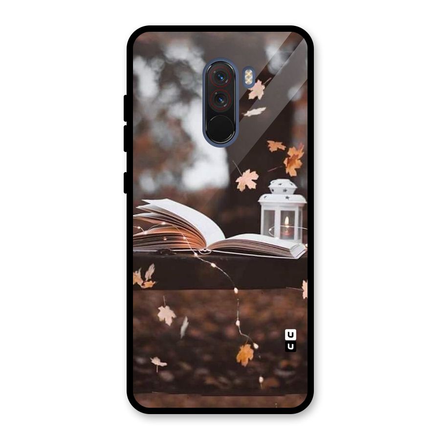 Book and Fall Leaves Glass Back Case for Poco F1