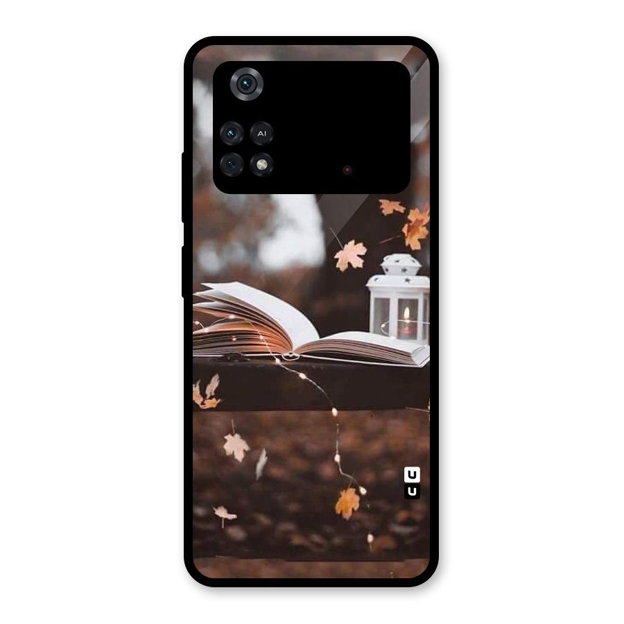 Book and Fall Leaves Glass Back Case for Poco M4 Pro 4G