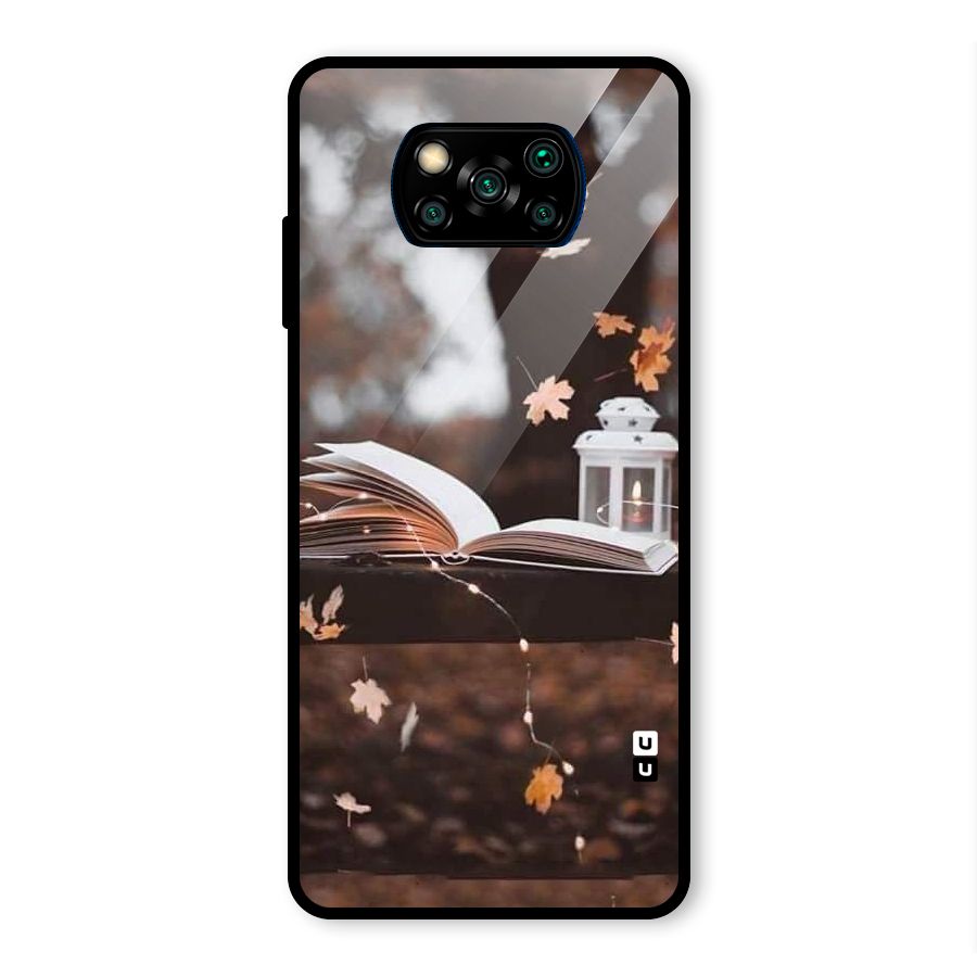 Book and Fall Leaves Glass Back Case for Poco X3 Pro