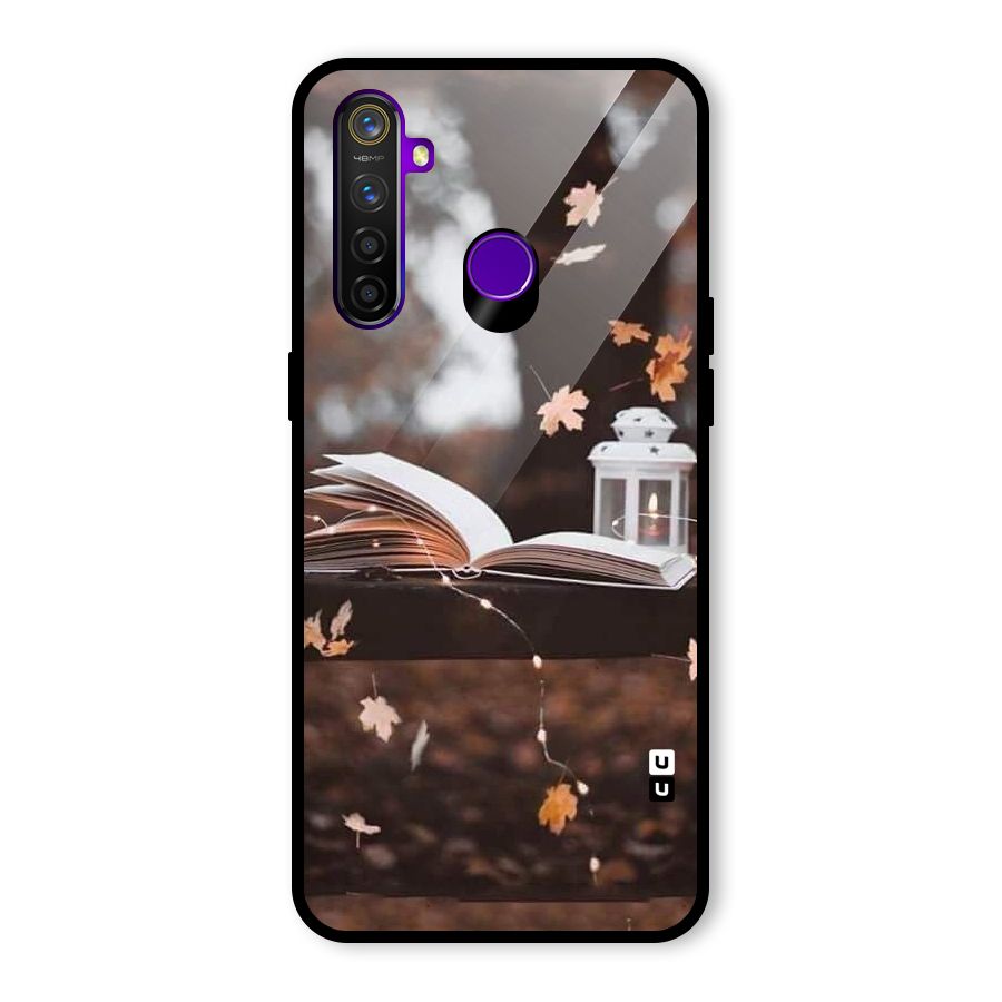Book and Fall Leaves Glass Back Case for Realme 5 Pro