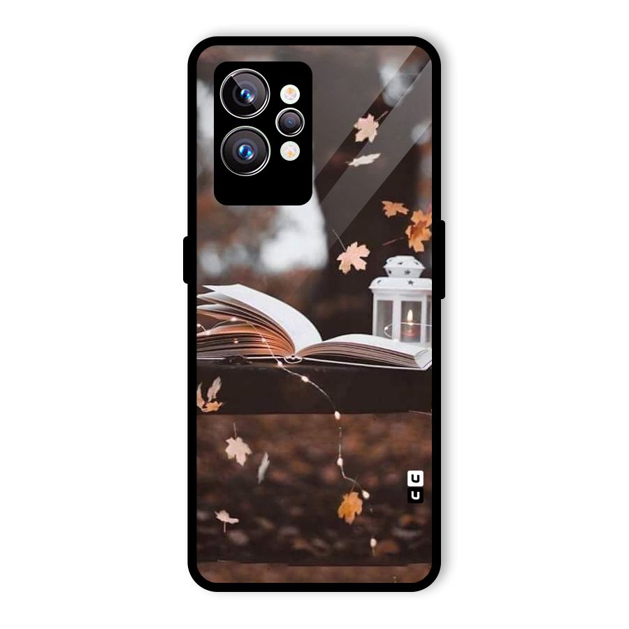 Book and Fall Leaves Glass Back Case for Realme GT2 Pro