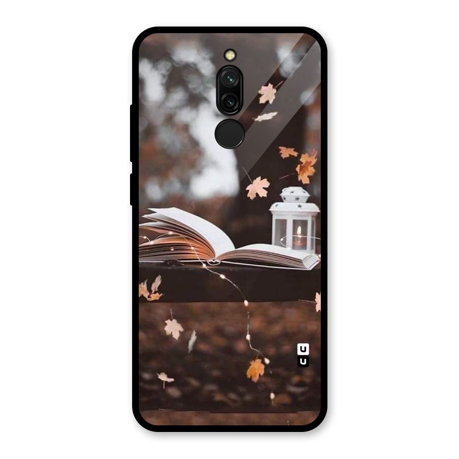 Book and Fall Leaves Glass Back Case for Redmi 8