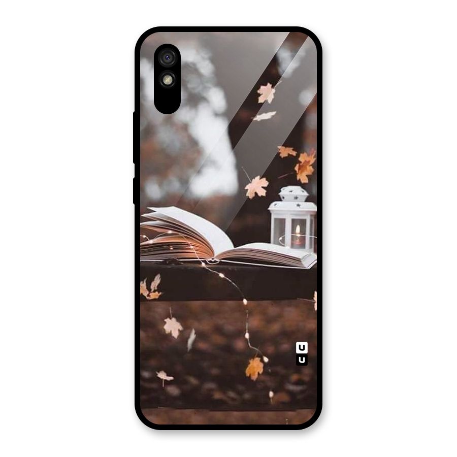 Book and Fall Leaves Glass Back Case for Redmi 9A