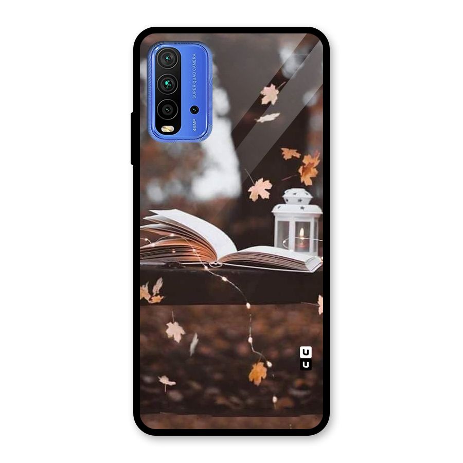 Book and Fall Leaves Glass Back Case for Redmi 9 Power