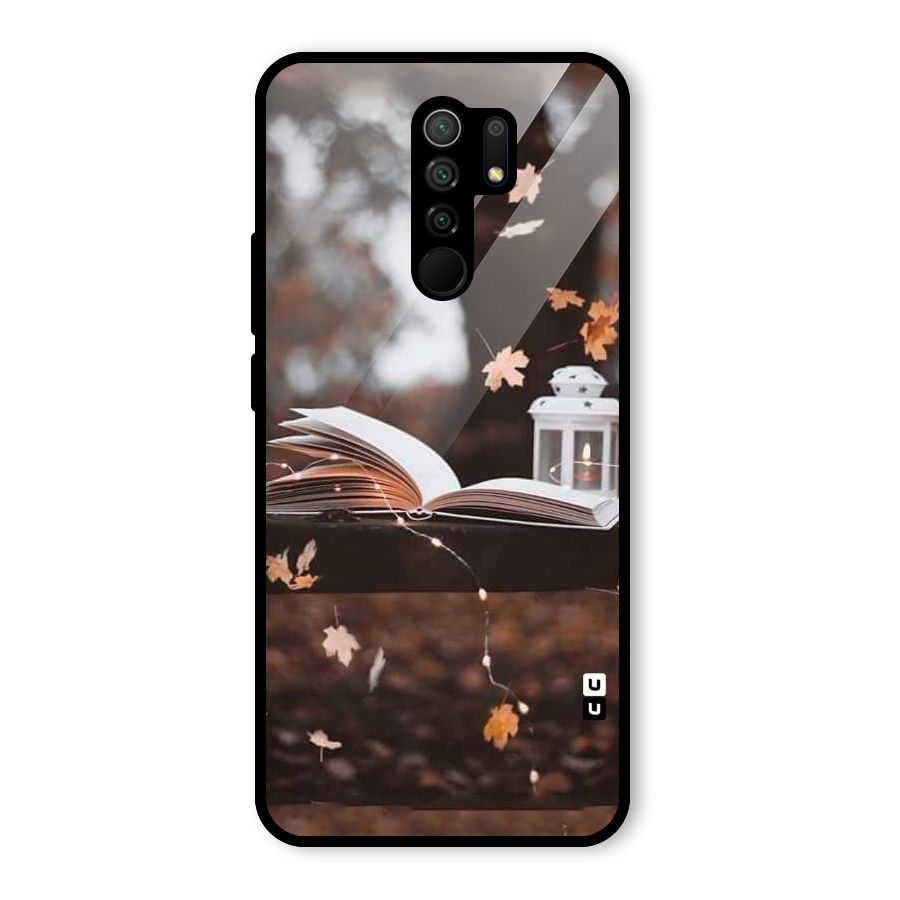 Book and Fall Leaves Glass Back Case for Redmi 9 Prime