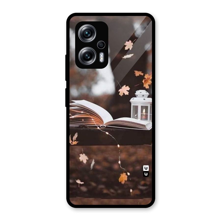 Book and Fall Leaves Glass Back Case for Redmi K50i