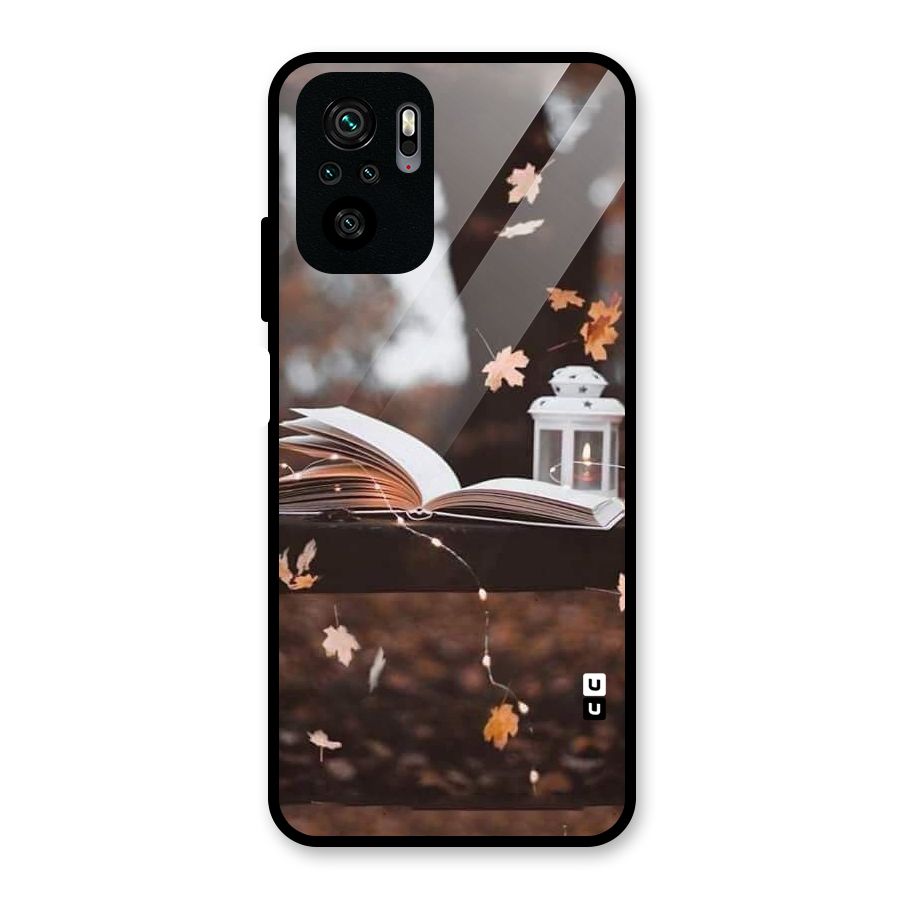 Book and Fall Leaves Glass Back Case for Redmi Note 10S