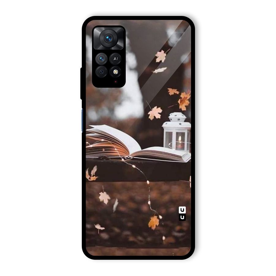 Book and Fall Leaves Glass Back Case for Redmi Note 11 Pro