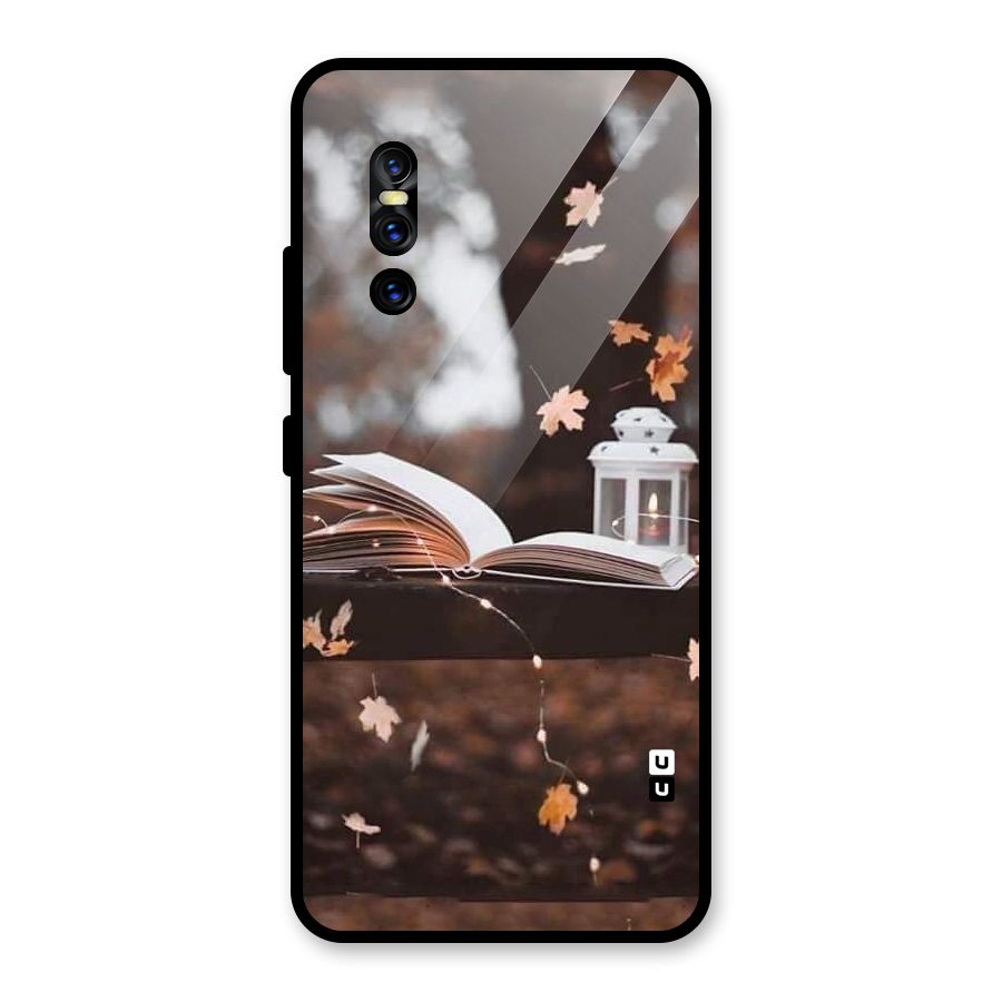 Book and Fall Leaves Glass Back Case for Vivo V15 Pro