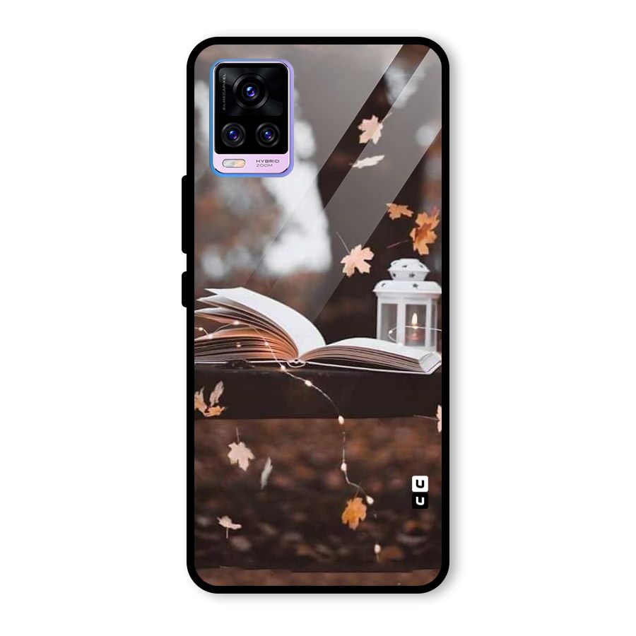 Book and Fall Leaves Glass Back Case for Vivo V20 Pro