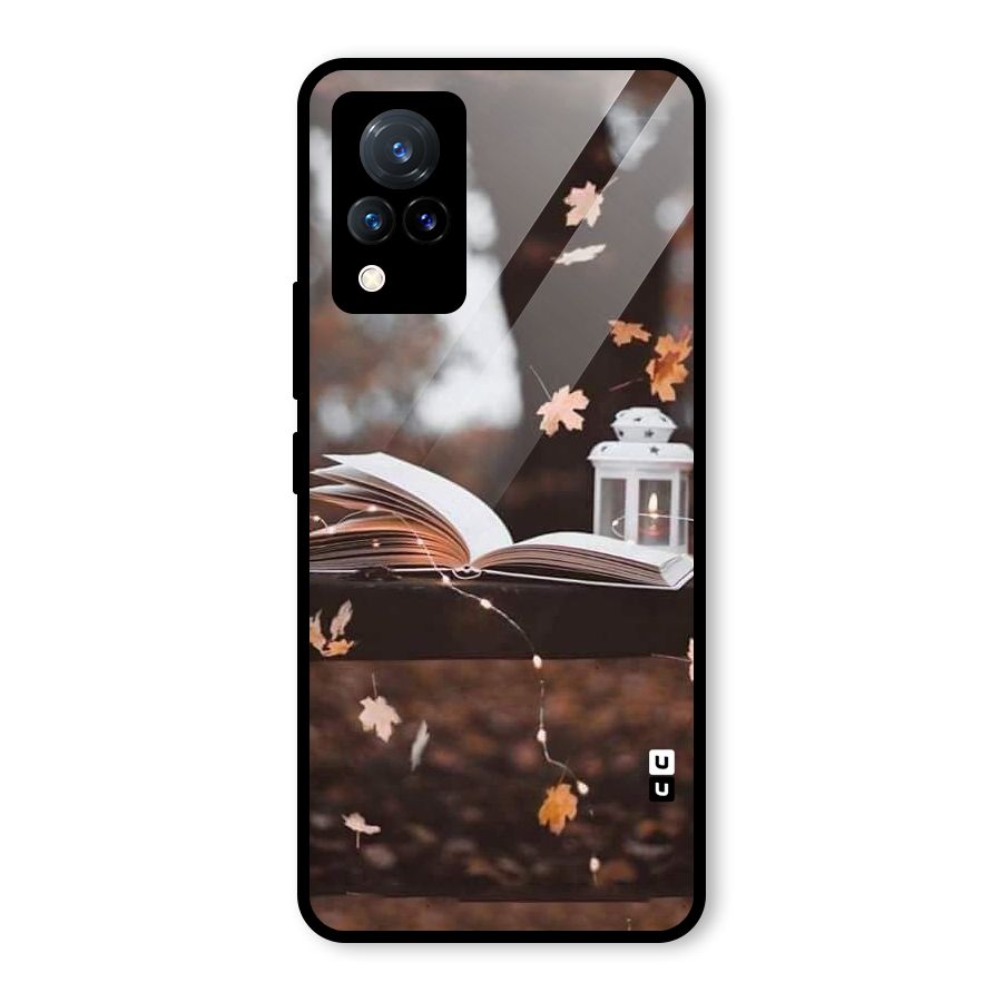 Book and Fall Leaves Glass Back Case for Vivo V21 5G