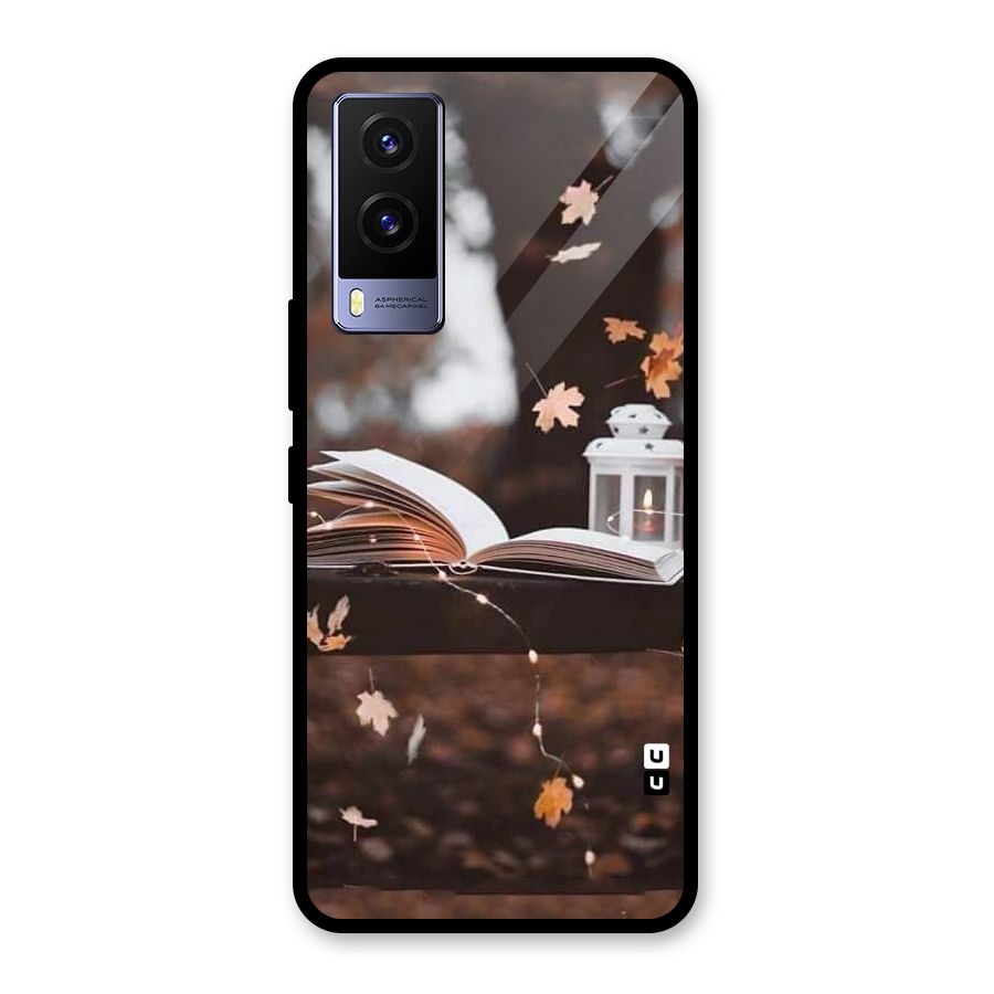 Book and Fall Leaves Glass Back Case for Vivo V21e 5G