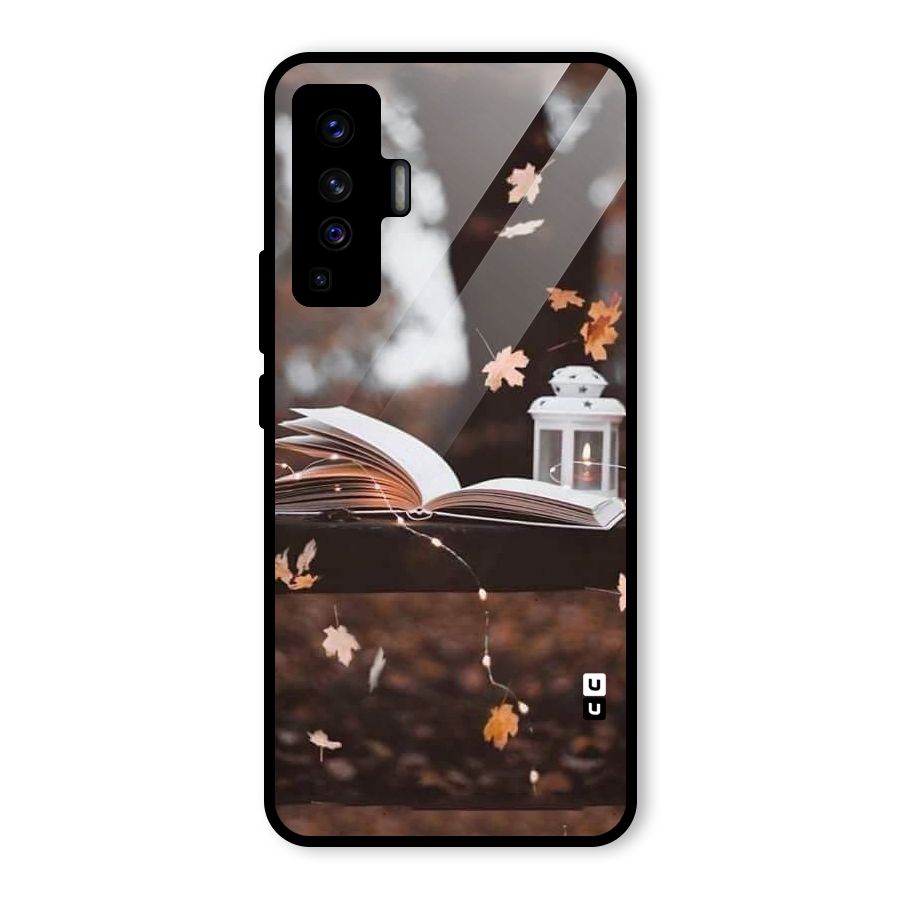 Book and Fall Leaves Glass Back Case for Vivo X50