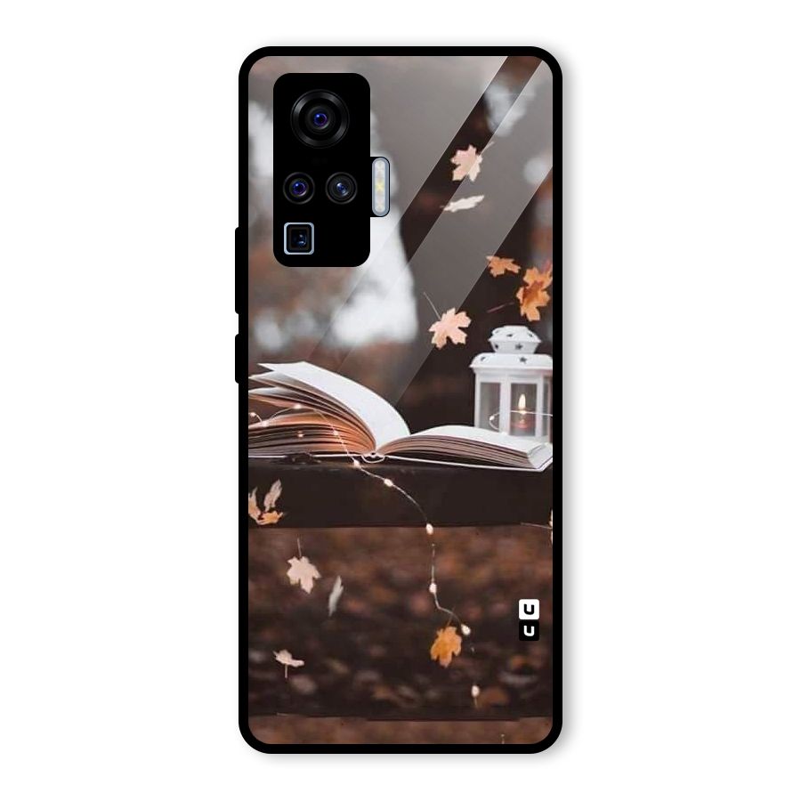 Book and Fall Leaves Glass Back Case for Vivo X50 Pro