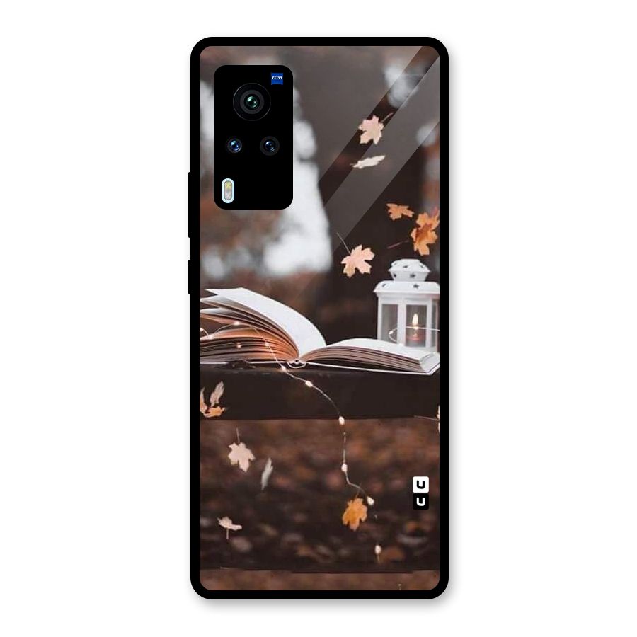 Book and Fall Leaves Glass Back Case for Vivo X60 Pro