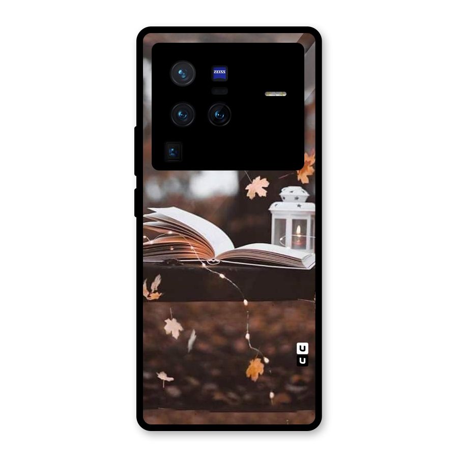 Book and Fall Leaves Glass Back Case for Vivo X80 Pro