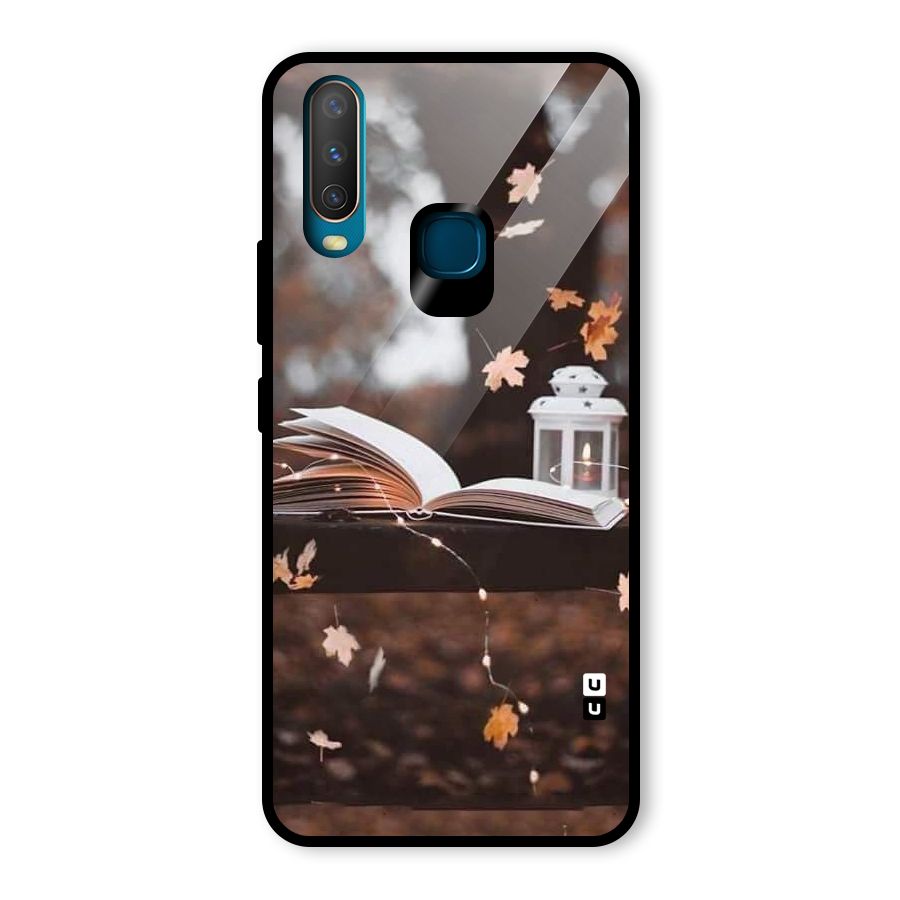 Book and Fall Leaves Glass Back Case for Vivo Y15