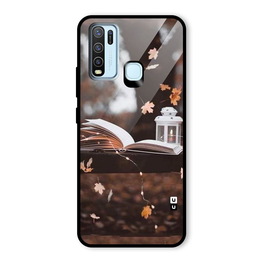 Book and Fall Leaves Glass Back Case for Vivo Y50