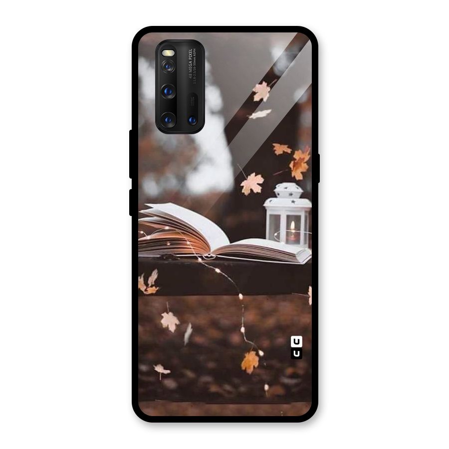 Book and Fall Leaves Glass Back Case for Vivo iQOO 3