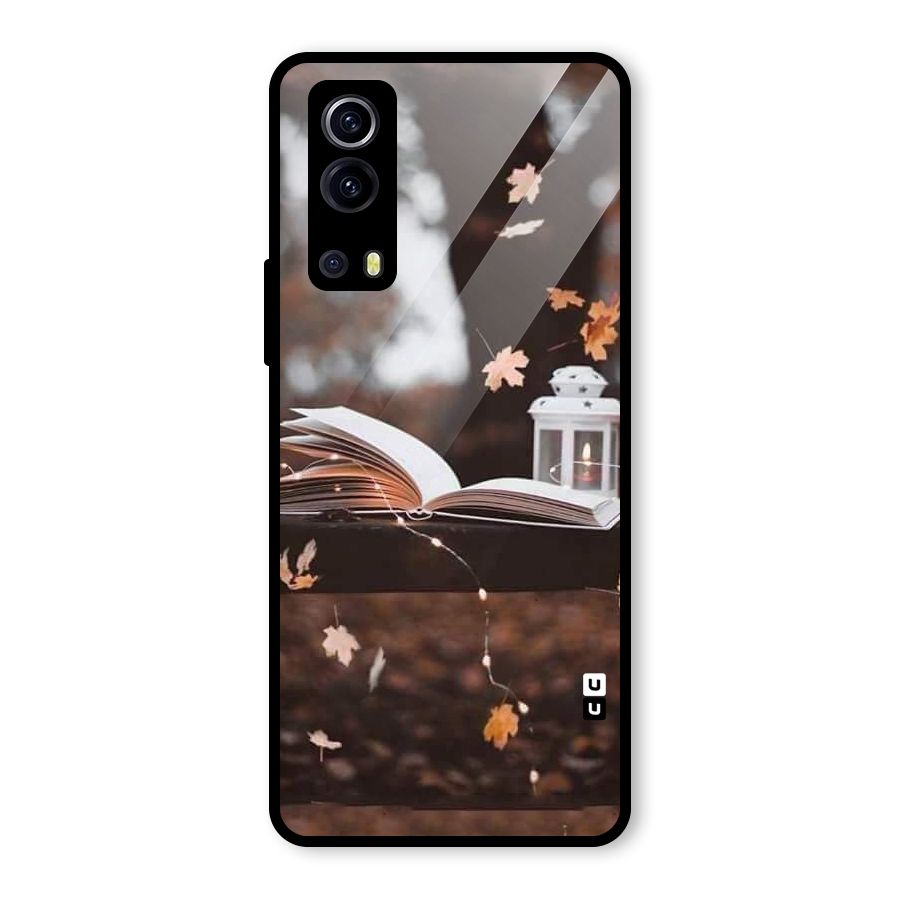 Book and Fall Leaves Glass Back Case for Vivo iQOO Z3