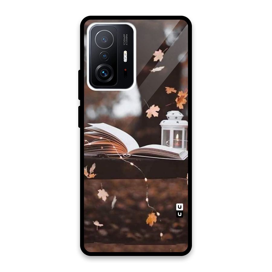 Book and Fall Leaves Glass Back Case for Xiaomi 11T Pro