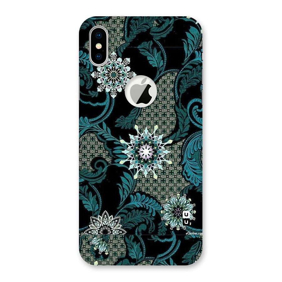 Bottle Green Floral Back Case for iPhone X Logo Cut