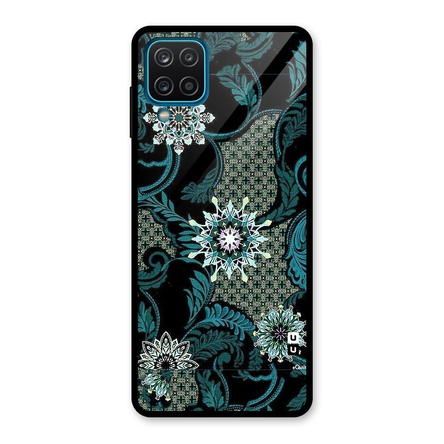 Bottle Green Floral Glass Back Case for Galaxy A12