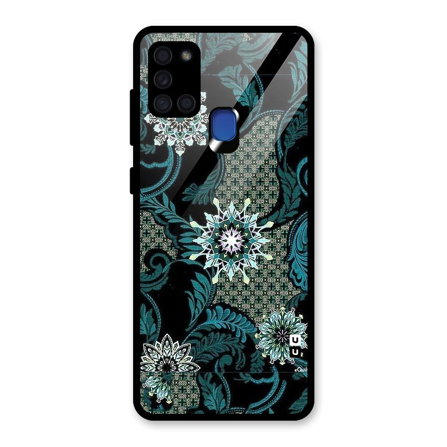 Bottle Green Floral Glass Back Case for Galaxy A21s