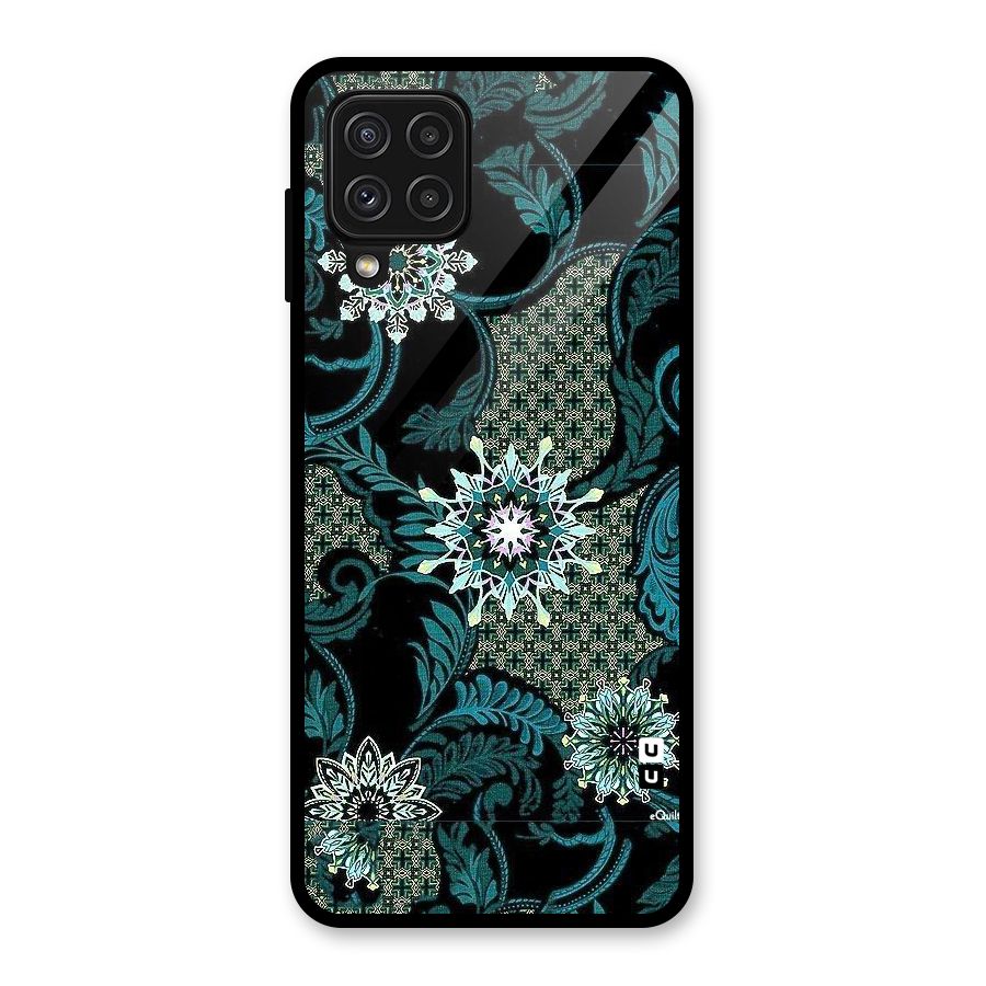 Bottle Green Floral Glass Back Case for Galaxy A22 4G