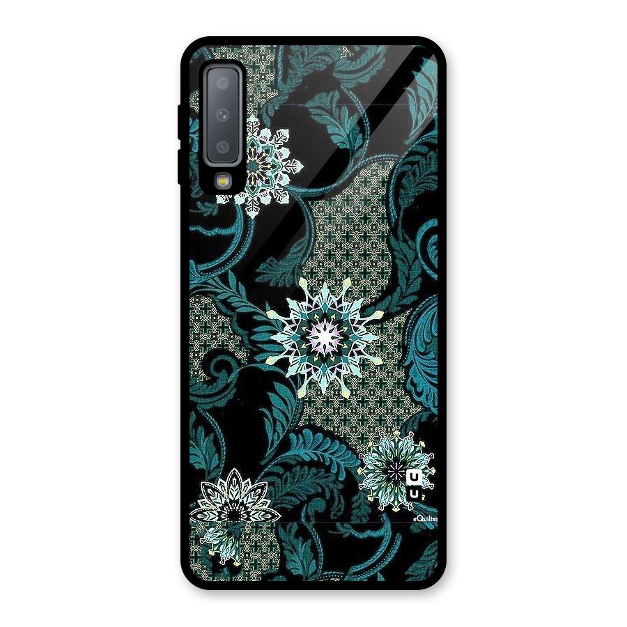 Bottle Green Floral Glass Back Case for Galaxy A7 (2018)