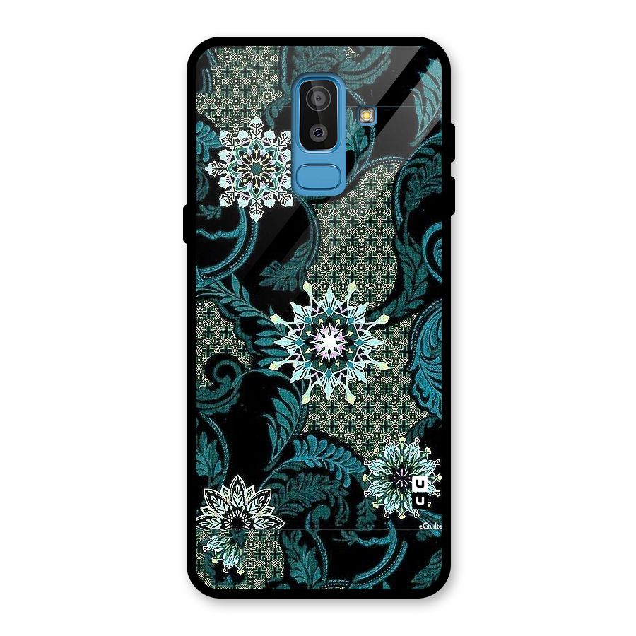 Bottle Green Floral Glass Back Case for Galaxy J8