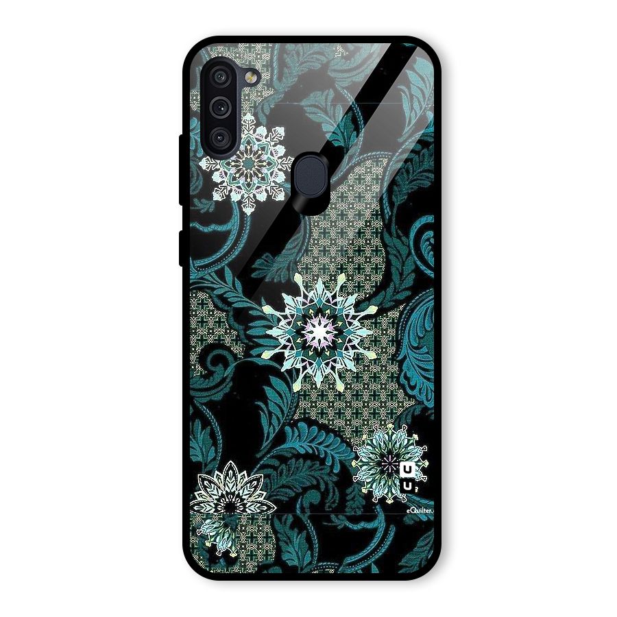 Bottle Green Floral Glass Back Case for Galaxy M11
