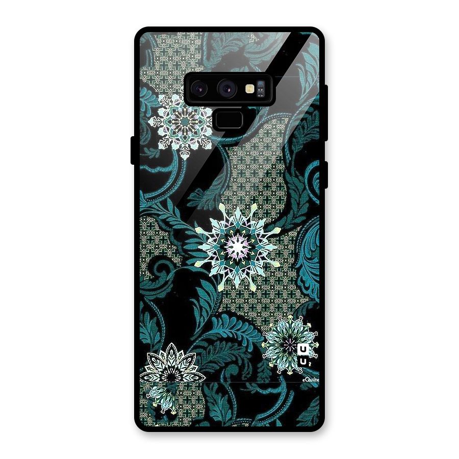 Bottle Green Floral Glass Back Case for Galaxy Note 9