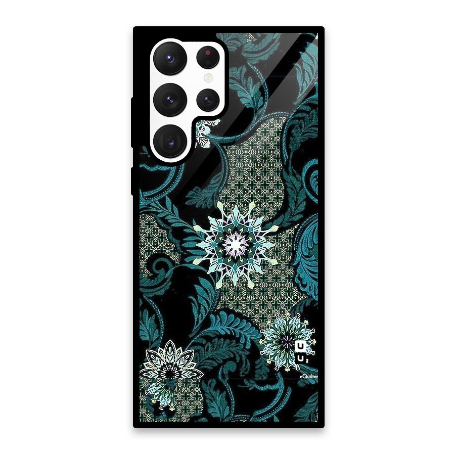 Bottle Green Floral Glass Back Case for Galaxy S22 Ultra 5G
