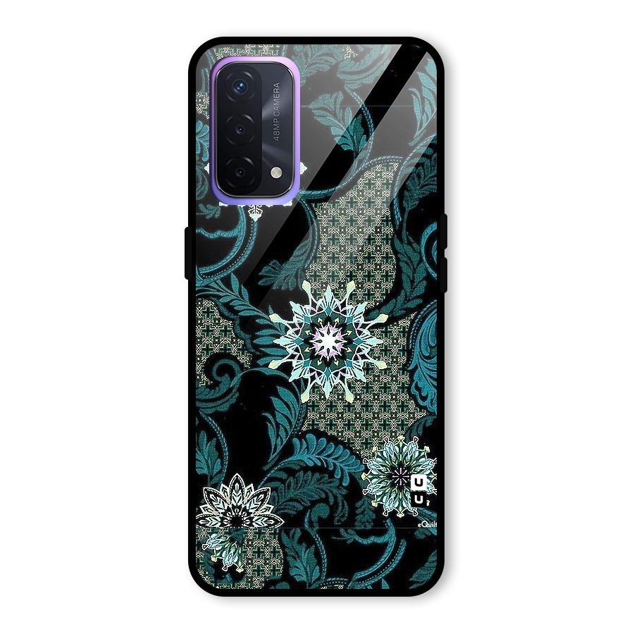 Bottle Green Floral Glass Back Case for Oppo A74 5G