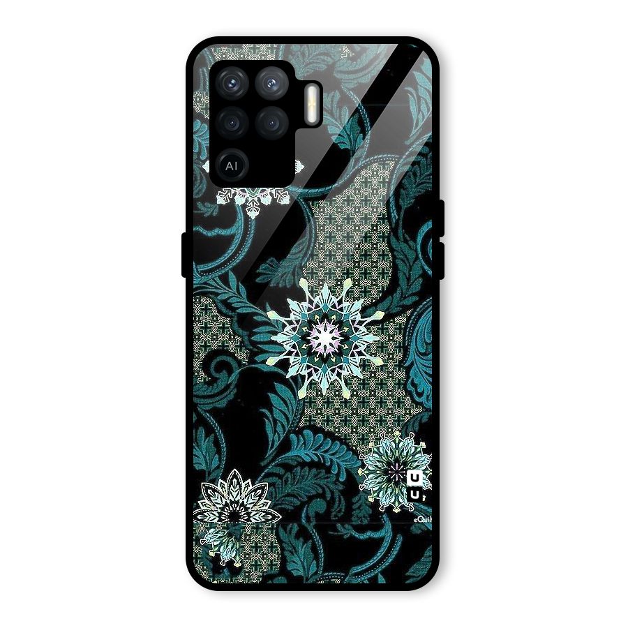 Bottle Green Floral Glass Back Case for Oppo F19 Pro