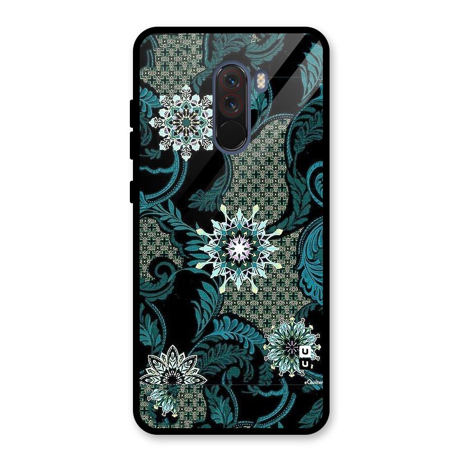 Bottle Green Floral Glass Back Case for Poco F1