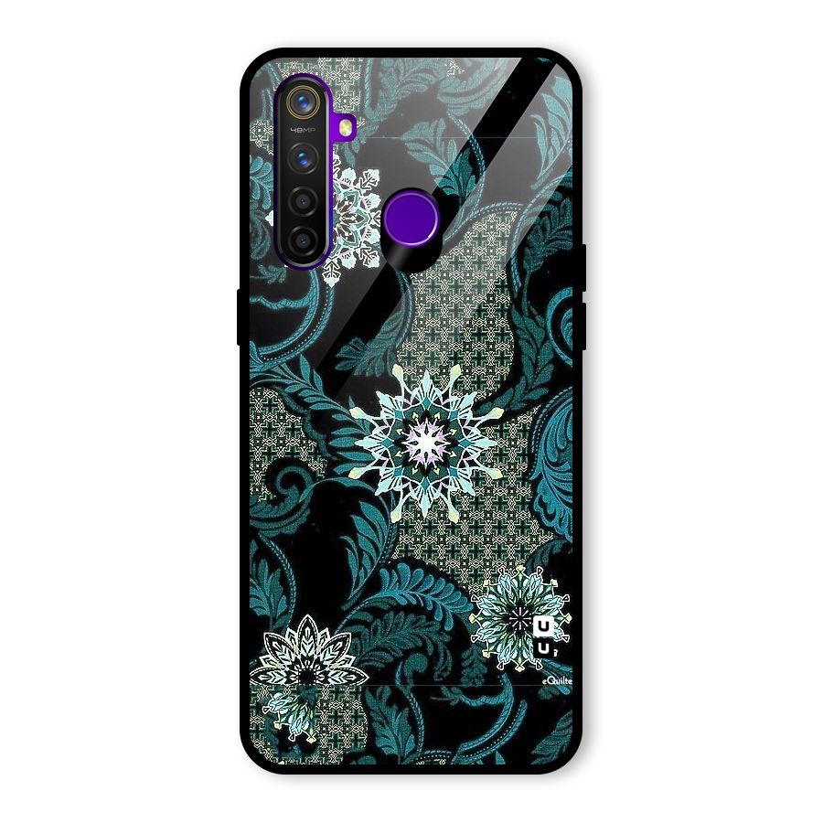 Bottle Green Floral Glass Back Case for Realme 5 Pro