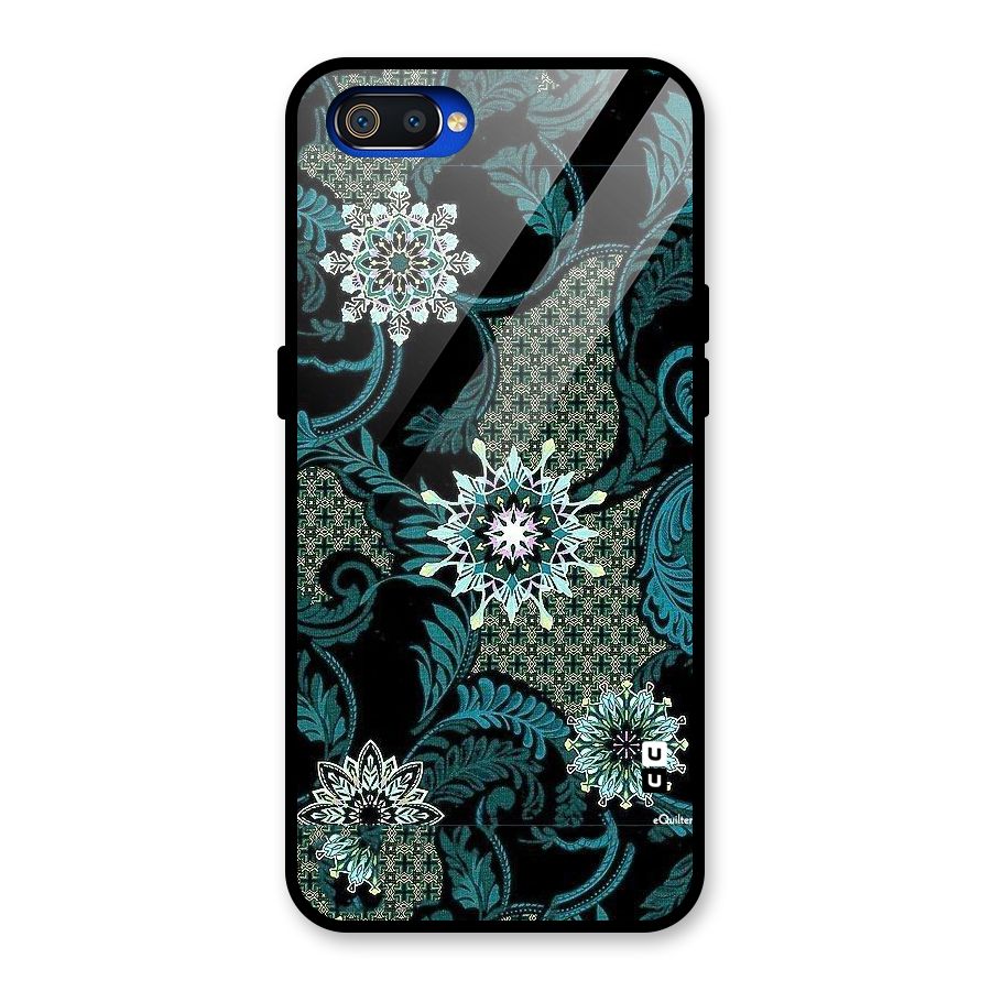 Bottle Green Floral Glass Back Case for Realme C2